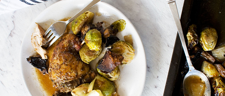 Honey Balsamic Chicken with Mushrooms and Brussels Sprouts