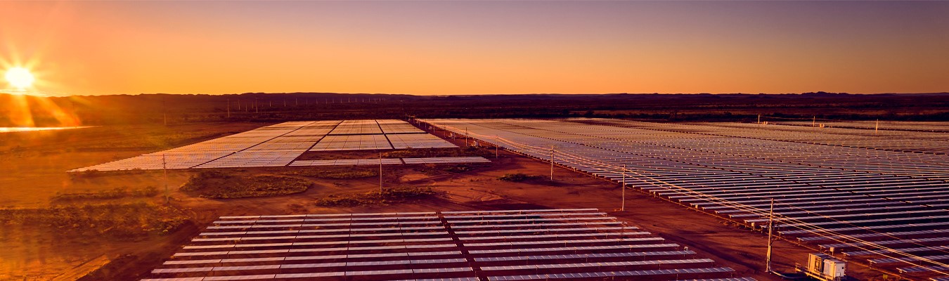 Landscape image at sunset with solar panels