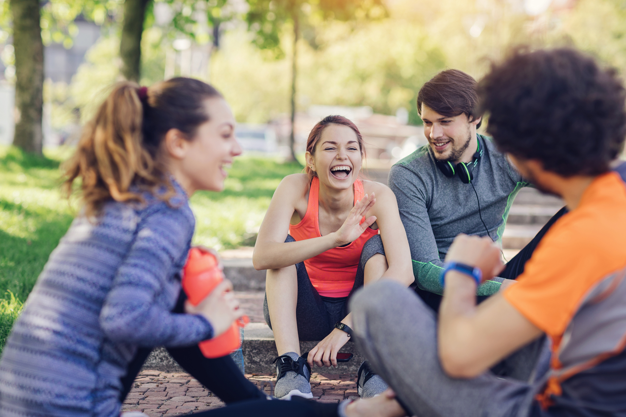 Happy group of people at a park