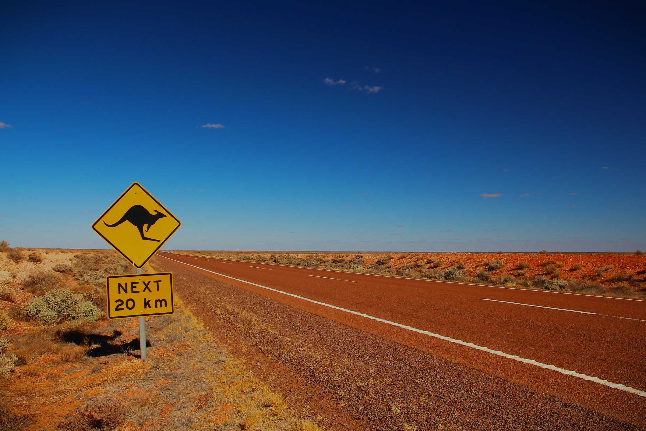 Australian outback with kangaroo crossing sign