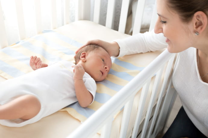 Woman and baby looking at each other 